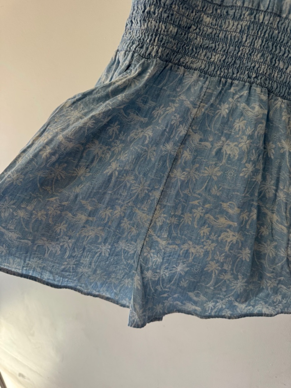 American Eagle Blue Palm Tree Print Romper Back Bow Tie Detail Smocked - Picture 4 of 8